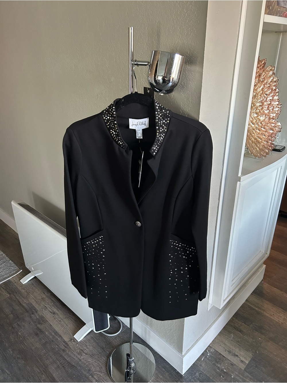 Joseph Ribkoff Black Embellished Collar Long Jacket